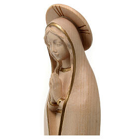 Nossa Senhora de Fátima estilizada madeira Val Gardena encerada fio ouro