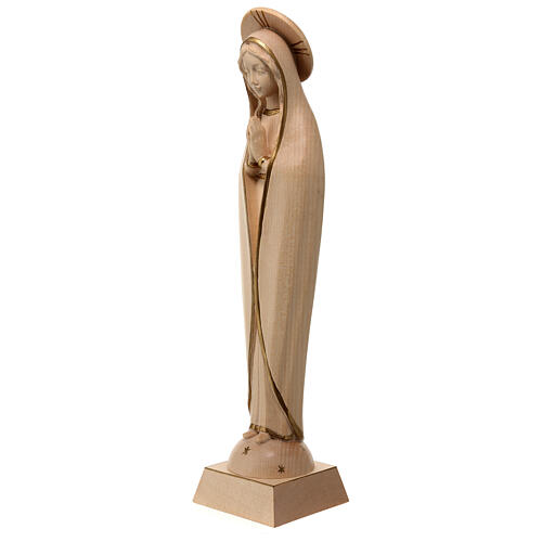 Nossa Senhora de Fátima estilizada madeira Val Gardena encerada fio ouro 3