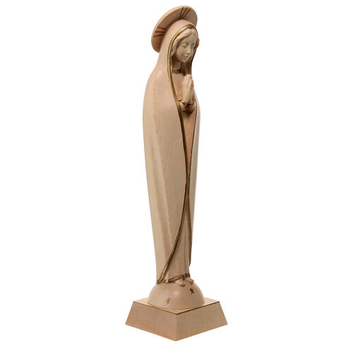 Nossa Senhora de Fátima estilizada madeira Val Gardena encerada fio ouro 4
