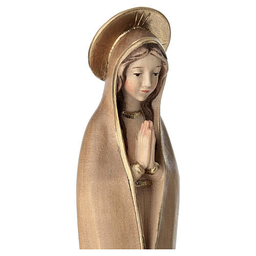 Virgen de Fátima estilizada madera Val Gardena bruñida 3 colores 3