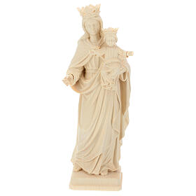 Virgen con niño y corona madera Val Gardena natural