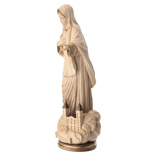Madonna Medjugorje con chiesa legno Valgardena brunito 3 colori 5