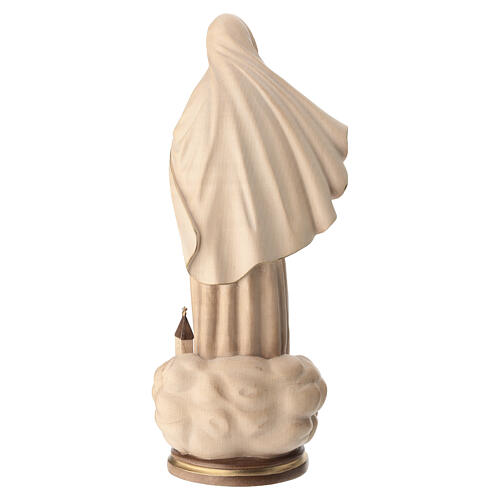 Our Lady of Medjugorje with church in wood of Valgardena burnished in 3 colours 8