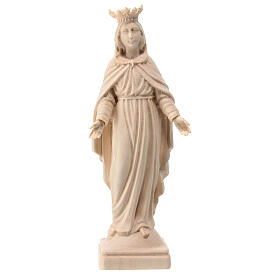 Miraculous Mary statue with crown in natural Val Gardena maple wood