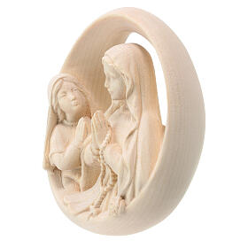 Our Lady of Lourdes with Bernadette high-relief, natural maple wood, Val Gardena