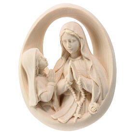 Haut-relief Notre-Dame de Lourdes avec Bernadette en bois naturel d'érable Val Gardena