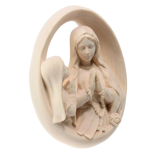 Madonna di Lourdes rilievo con Bernardette acero Valgardena 3