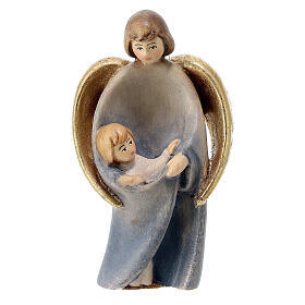 Guardian Angel with young boy, painted maple wood, Val Gardena