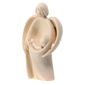 Guardian Angel with young girl, natural maple wood, Val Gardena