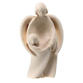 Modern Guardian Angel with young boy, natural maple wood, Val Gardena