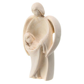 Modern Guardian Angel with young boy, natural maple wood, Val Gardena