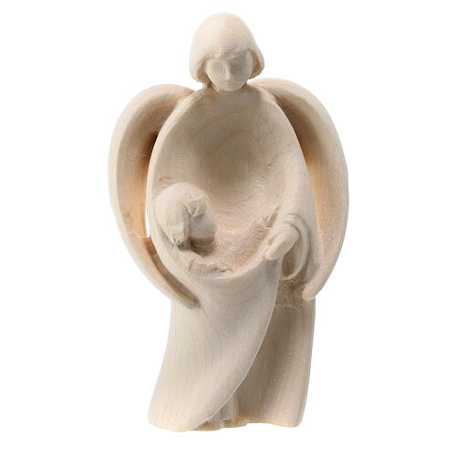 Modern Guardian Angel with young boy, natural maple wood, Val Gardena 1