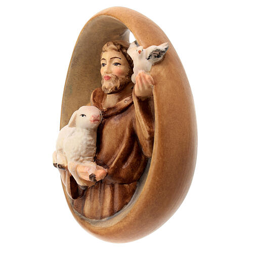 Relief Saint Francis painted Val Gardena maple wood 2