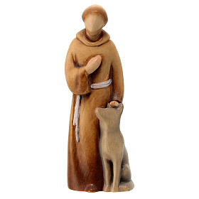 Modern Saint Francis with the wolf, Val Gardena painted maple wood