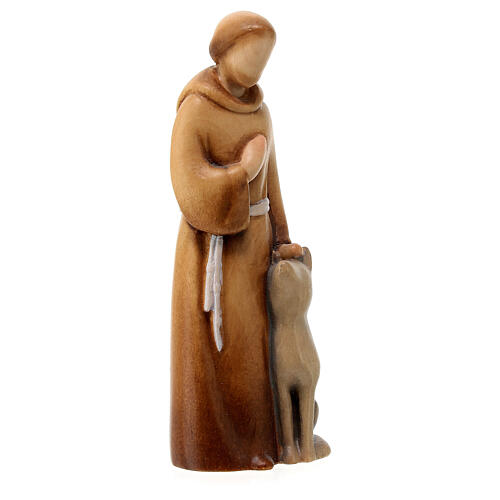 Modern Saint Francis with the wolf, Val Gardena painted maple wood 2