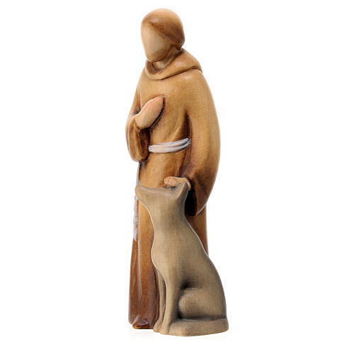 Modern Saint Francis with the wolf, Val Gardena painted maple wood 3