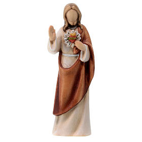 Modern Sacred Heart of Jesus, Val Gardena painted maple wood