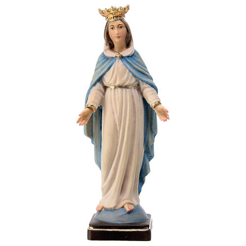 Vierge Miraculeuse avec couronne statue en bois d'érable peint Val Gardena 1