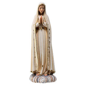 Virgen Fátima pintada corona madera tilo Val Gardena