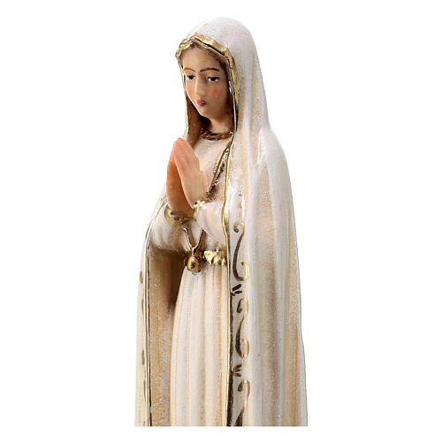Nossa Senhora de Fátima detalhes ouro Val Gardena madeira de tília pintada 2