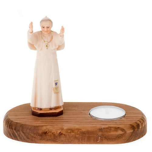 Heiligenfigur Grödnertal Johannes Paul II mit Teelicht 1