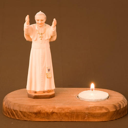 Heiligenfigur Grödnertal Johannes Paul II mit Teelicht 2