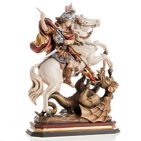 Saint George killing the dragon wooden statue painted