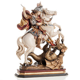Święty Jerzy na koniu figurka z drewna malowanego Val Gar