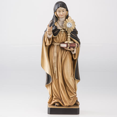 Statue bois Sainte Claire avec ostensoir peinte 1