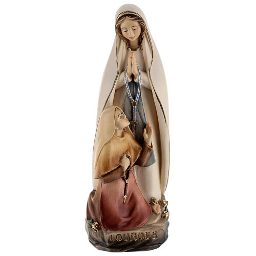 Our Lady of Lourdes with Bernadette wooden statue painted 1