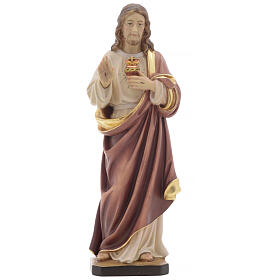 Statue Sacré coeur de Jésus peinte bois Val Gardena