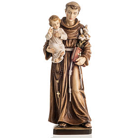 Statue St Antoine avec enfant peinte bois Val Gardena