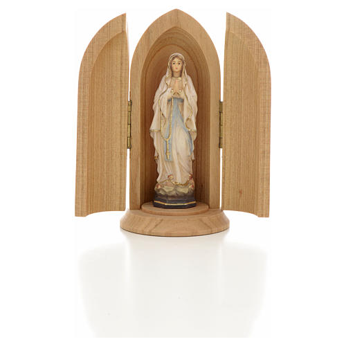Madonna z Lourdes w niszy figurka malowane drewno 1