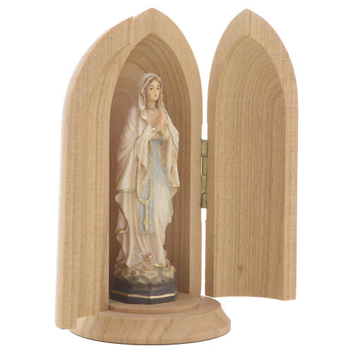 Madonna z Lourdes w niszy figurka malowane drewno 3