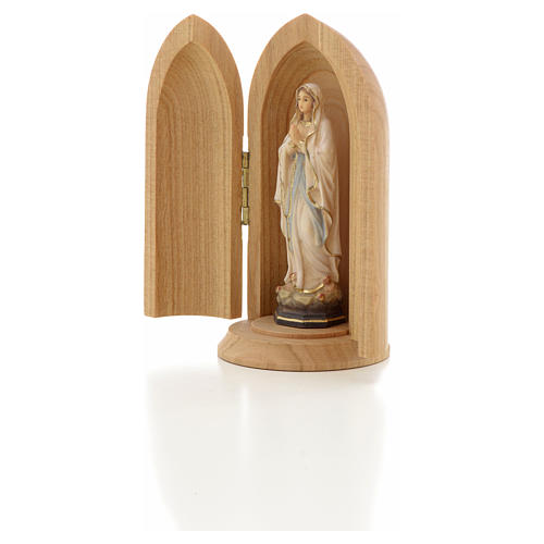 Our Lady of Lourdes, statue in niche in painted wood 2