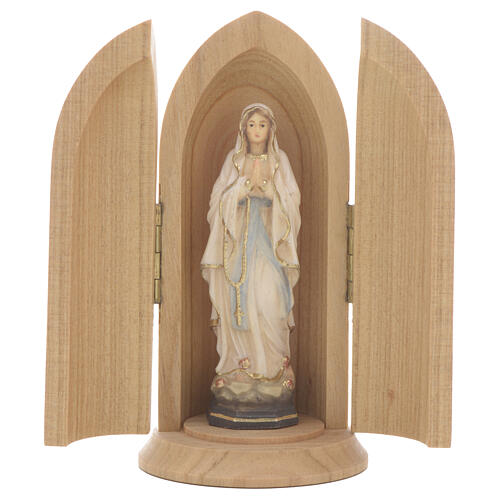 Our Lady of Lourdes, statue in niche in painted wood 1
