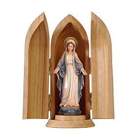 Our Lady of Grace wooden statue painted in niche