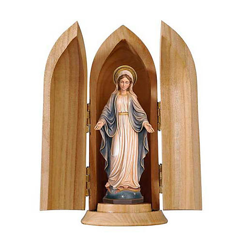 Our Lady of Grace wooden statue painted in niche 1