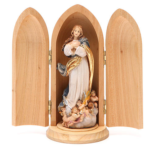 Estatua Inmaculada Murillo madera pintada con nicho 1