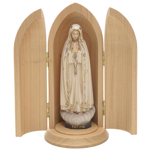 Statue Notre Dame de Fatima dans niche bois peint 1