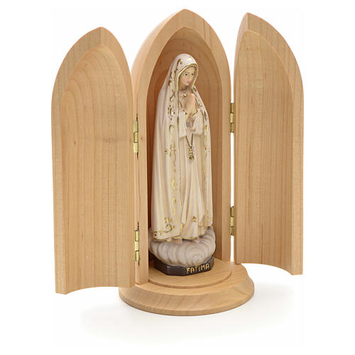 Our Lady of Fatima wooden statue painted in niche 2
