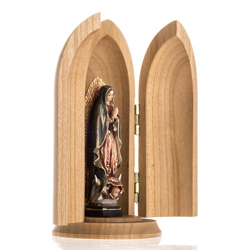 Estatua Virgen de Guadalupe con nicho madera pintada 2