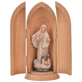 Statua Madonna Medjugorje e chiesa in nicchia legno