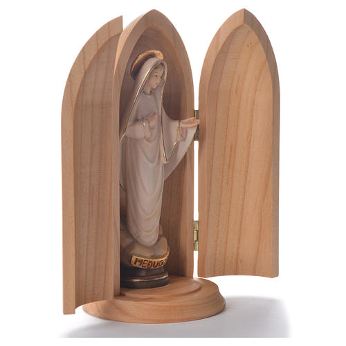 Statua Madonna Medjugorje stilizzata in nicchia legno 2