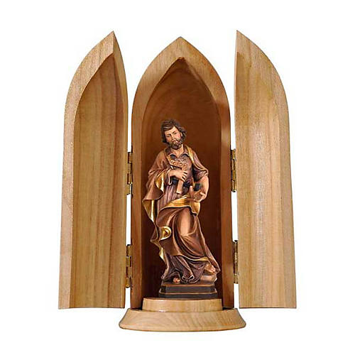 Saint Joseph in Nische wooden statue painted 1