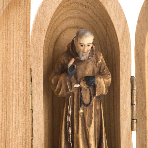 Padre Pio wooden statue painted in niche 3