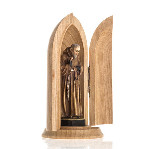 Padre Pio wooden statue painted in niche 2