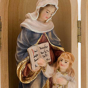 Statue Sainte Anne avec Marie dans niche bois peint