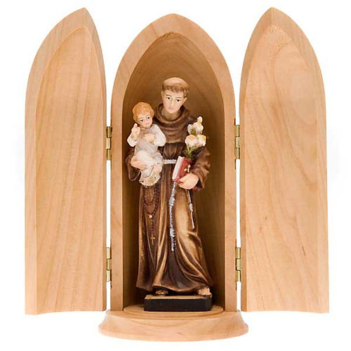 Statue Saint Antoine avec enfant dans niche bois peint 1