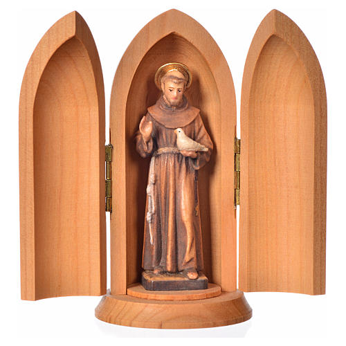 Statue Saint François dans niche bois peint 1